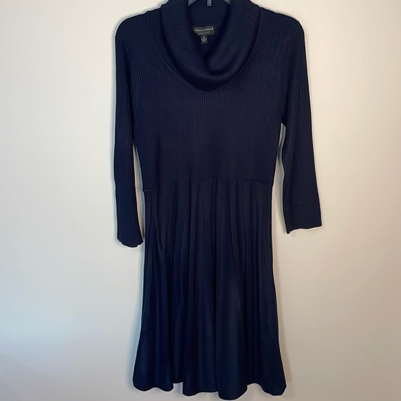 CONNECTED Womens Medium Navy Blue Cowl Neck 3/4 Sleeve Sweater Dress Minimalist - Picture 1 of 10